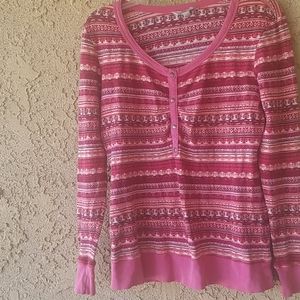 Athleta Fair Isle pink shirt top L